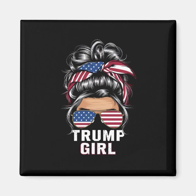 Aimant Trump Girl Messy Bun USA Drapeau Trump 2024 Electi (Devant)