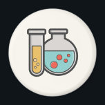 Aimant Tube d'essai de chimie et bécher<br><div class="desc">Aimant à l'illustration mignonne d'un tube d'essai tenant du liquide jaune et un ballon/bécher arrondi tenant du liquide vert avec des bulles rouges.</div>
