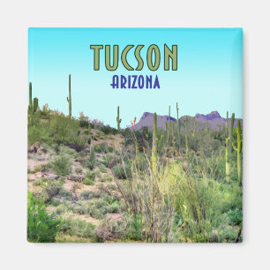 Aimant Tucson Arizona Cactus et Mountain Vintage