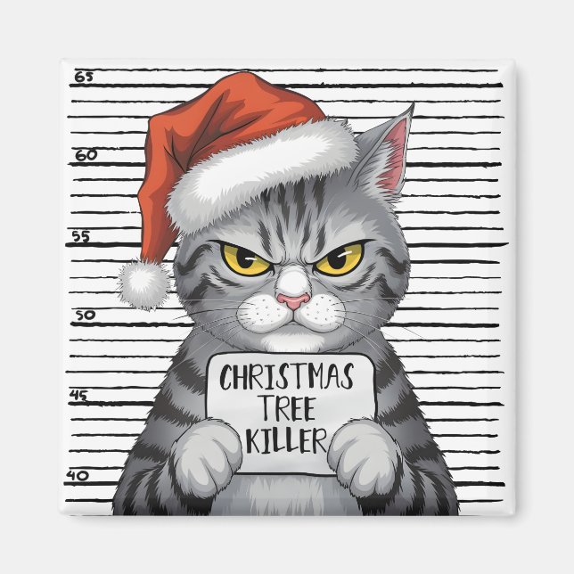 Aimant Tueur de sapin de Noël de chat drôle (Devant)