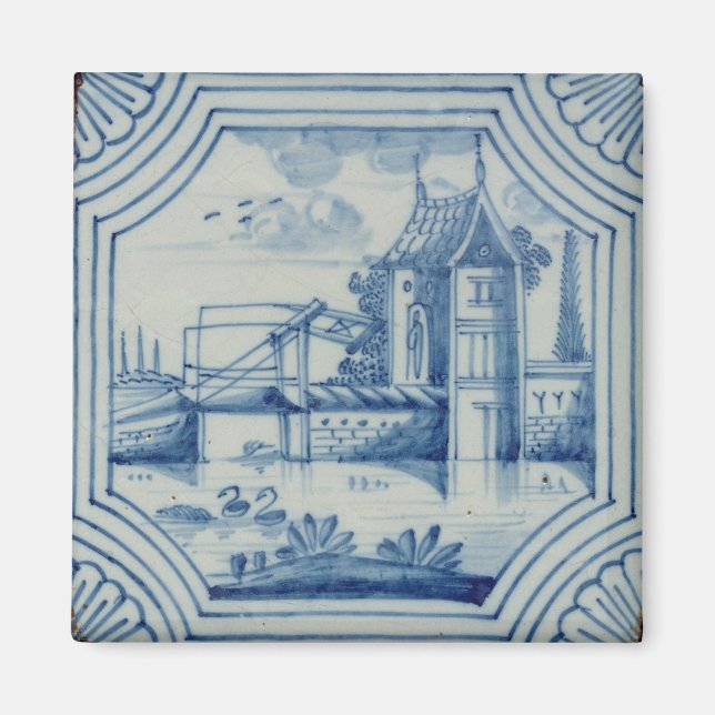Aimant Tuile de Delft montrant un pont-levis au-dessus d' (Devant)