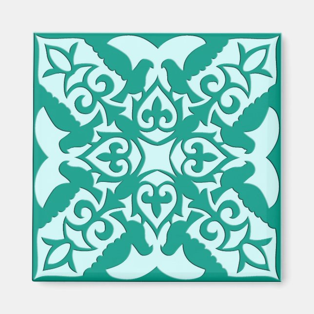 Aimant Tuile marocaine - turquoise et aqua (Devant)