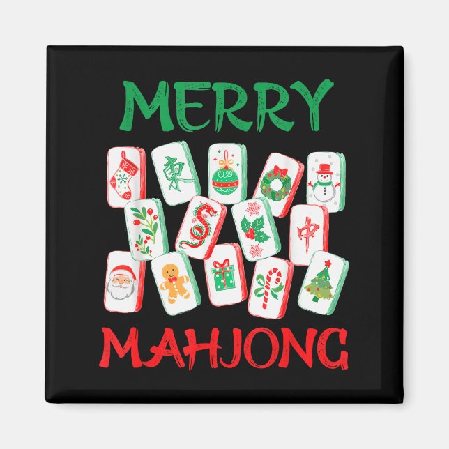 Aimant Tuiles de Mahjong de Noël à l'aquarelle Mah Jon Ch (Devant)