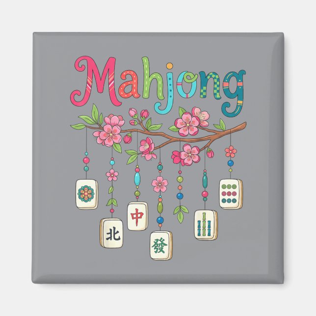 Aimant Tuiles de Mahjong Fleur de Cerisier Amusing Fan de (Devant)
