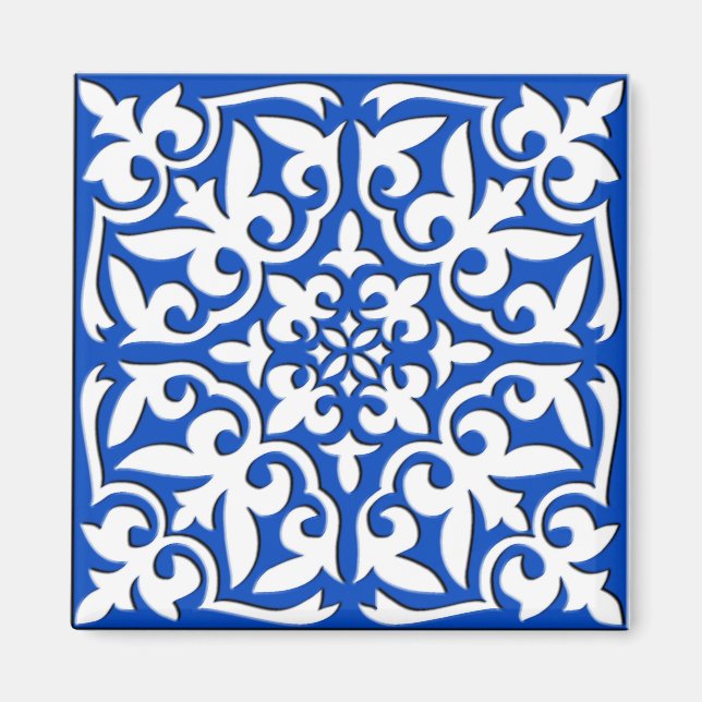 Aimant Tuiles marocaines - bleu cobalt et blanc (Devant)