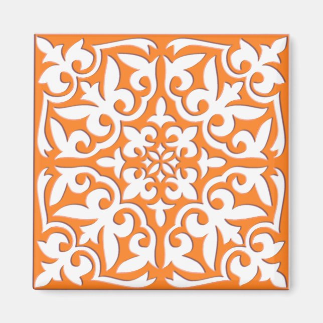 Aimant Tuiles marocaines - corail orange et blanc (Devant)