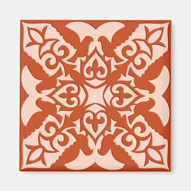 Aimant Tuiles marocaines - corail orange et pêche (Devant)