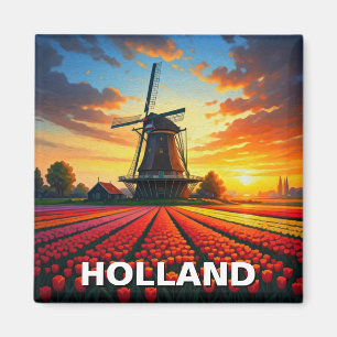 Aimant Tulip Fields Wmill Holland Sunset