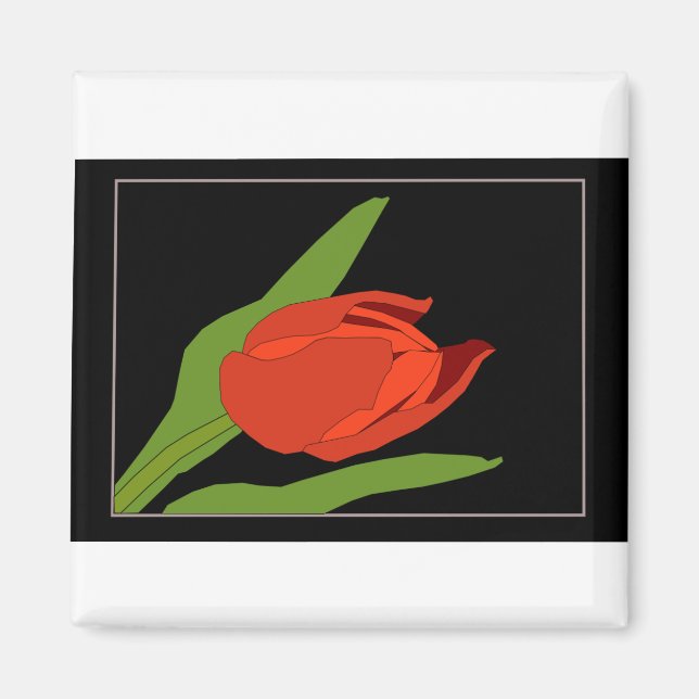 Aimant Tulip Rouge Frame Fleur Flore Feuille Noir Frame (Devant)