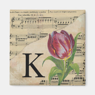 Aimant Tulipe violette Feuille de musique Monogramme init