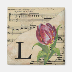 Aimant Tulipe violette Feuille de musique Monogramme init