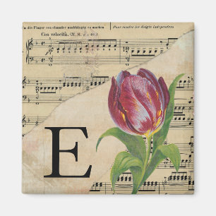 Aimant Tulipe violette feuille musique Monogramme initial