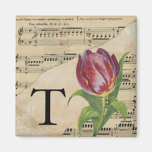 Aimant Tulipe violette feuille musique Monogramme initial