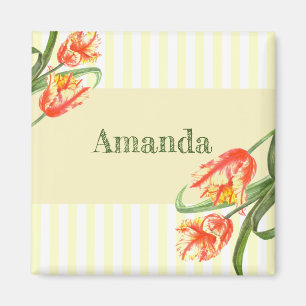 Aimant Tulipes de perroquets jaunes Fleur Art Floral