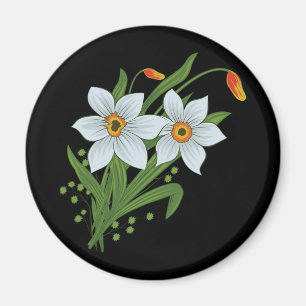 Aimant Tulipes et jonquilles Fleurs Fond noir