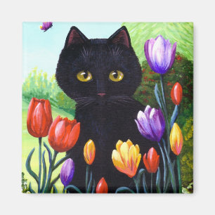 Aimant Tulipes mignonne Noir Chat Papillon Créationarts