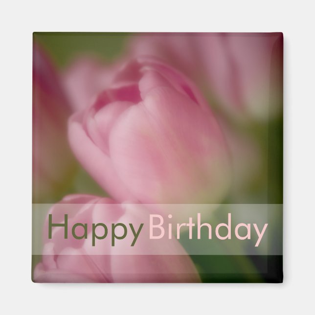 Aimant Tulipes roses ・ Joyeux Anniversaire (Devant)