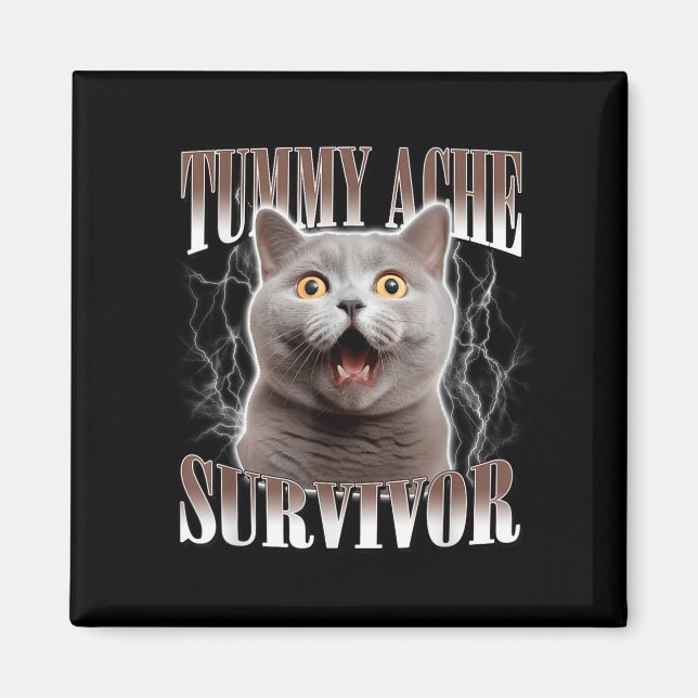 Aimant Tummy Ache Survivor Cat Meme Drôle Citation Dit Ca (Devant)