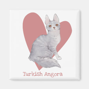 Aimant Turc Angora Chat Aquarelle Kitty Coeur rose