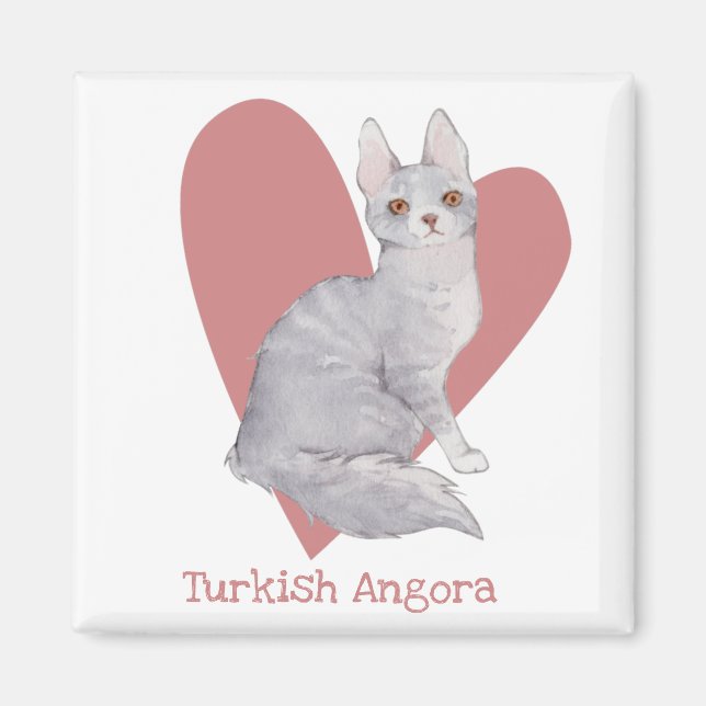 Aimant Turc Angora Chat Aquarelle Kitty Coeur rose (Devant)