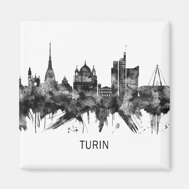 Aimant Turin Italie Skyline BW (Devant)