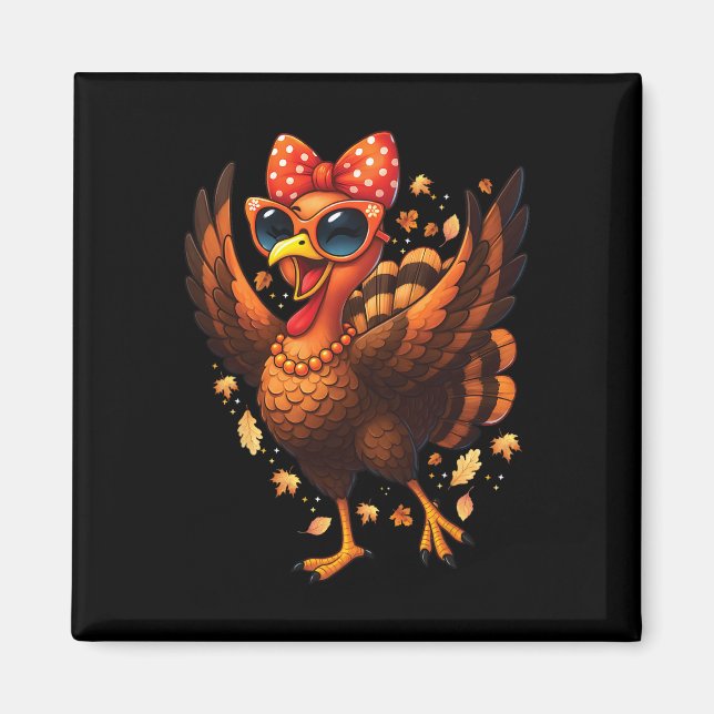 Aimant Turkey Dancing Turkey Day Womens Fall Cute Bow Tha (Devant)