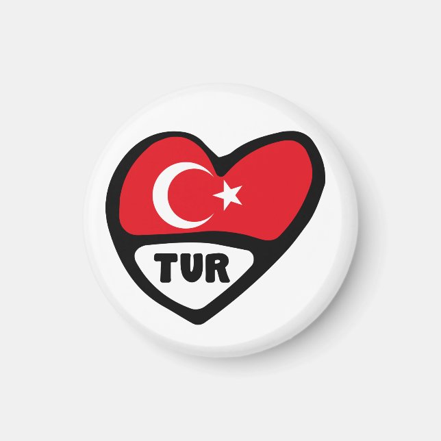 Aimant Turquie Code Pays Drapeau Coeur, TUR (Devant)