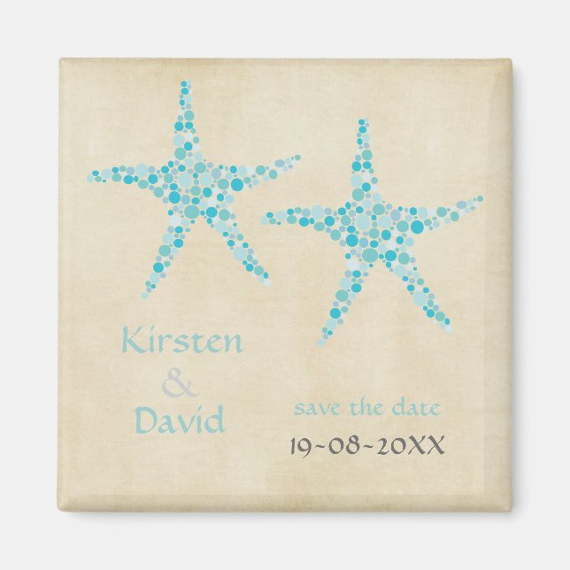 Aimant Turquoise Aqua Starfish Pair Enregistrer l'aimant  (Devant)