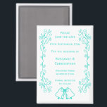 Aimant Turquoise Bells Scrollwork Wedding Enregistrer La<br><div class="desc">Mariage enregistrer la conception des cloches magnétiques de date. Customisez ce mariage aux couleurs turquoise enregistrez l'aimant de date avec vos détails mariages. Si vous avez besoin d'aide pour vous customiser,  contactez-nous via le lien de cette page. Cloches de couleur bleue design mariage personnalisé enregistrer la date aimant</div>