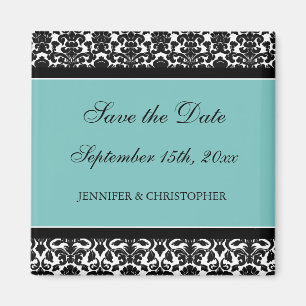 Aimant Turquoise Black Damask Enregistrer l'aimant Date