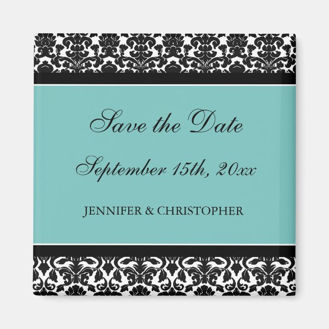 Aimant Turquoise Black Damask Enregistrer l'aimant Date (Devant)