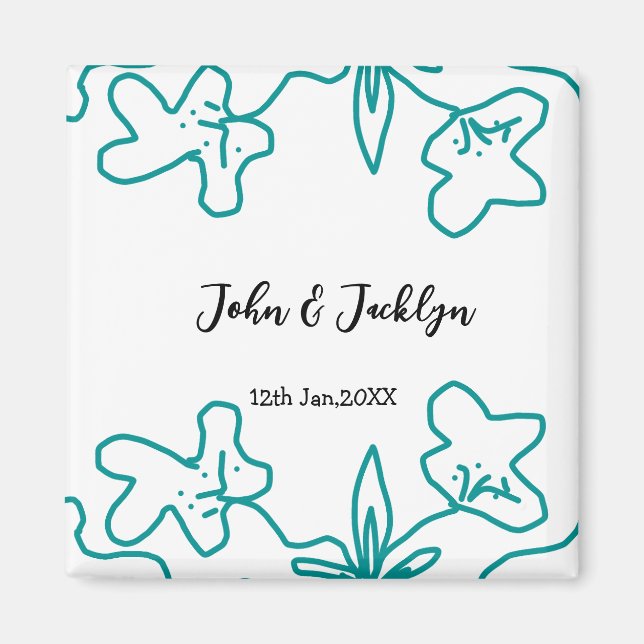 Aimant Turquoise bleu couple marié date flstylish  (Devant)