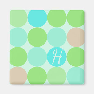 Aimant Turquoise Bleu, Vert Pomme et Cercles Corail Clair