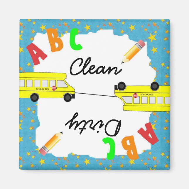 Aimant Turquoise Clean & Dirty School Bus Lave vaisselle (Devant)