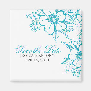 Aimant Turquoise Floral Letterpress Style Mariage