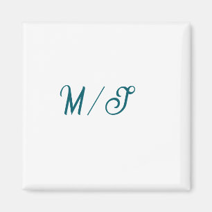 Aimant Turquoise monogramme nom de couple de mariés simpl