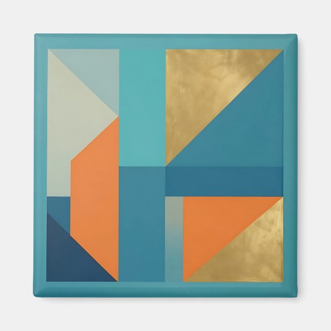 Aimant Turquoise Orange Or Géométrique Abstrait (Devant)