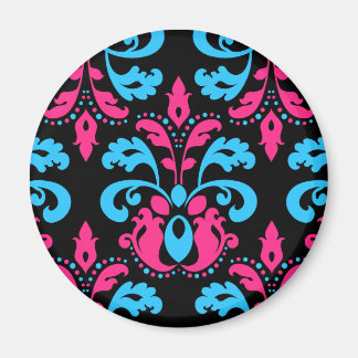Aimant Turquoise rose chaud et damas noir