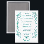 Aimant Turquoise Scrollwork Design Wedding Enregistrer La<br><div class="desc">Mariage enregistrer la conception des cloches magnétiques de date. Customisez ce mariage de couleur turquoise enregistrez l'aimant de date avec vos détails mariages. Si vous avez besoin d'aide pour vous customiser,  contactez-nous via le lien de cette page. Cloches de couleur turquoise conception mariage personnalisé enregistrer la date aimant</div>