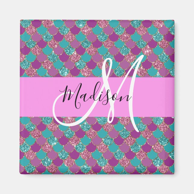 Aimant Turquoise Topaze Sirène Paillettes Monogramme (Devant)