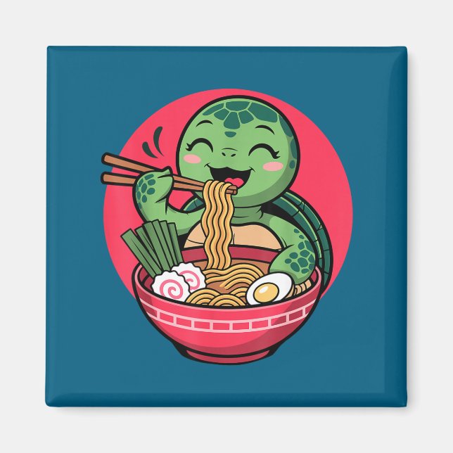 Aimant Turtle Eating Ramen Kawaii Turtle Japanese Kawaii  (Devant)