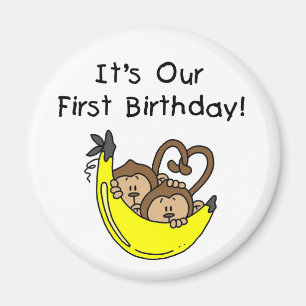 Aimant Twin Boys 1st Birthday Monkey Tshirts et cadeaux