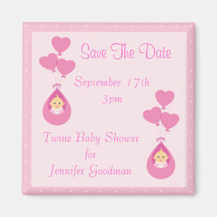 Aimant Twin Girls & Balloons Enregistrer Le Baby shower D