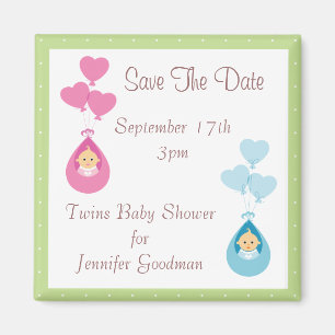 Aimant Twins & Balloons Enregistrer Le Baby shower Date