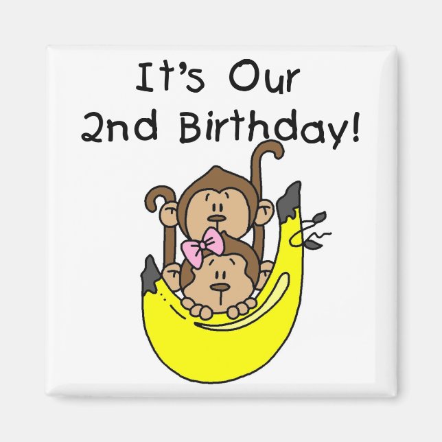 Aimant Twins Monkey Boy and Girl 2e anniversaire (Devant)