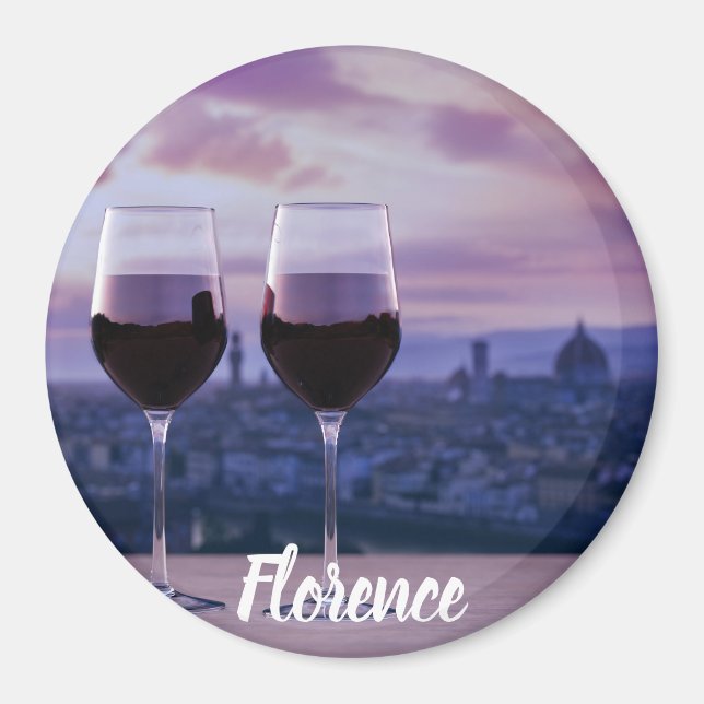 Aimant Two glasses of red wine on Florence skyline (Devant)