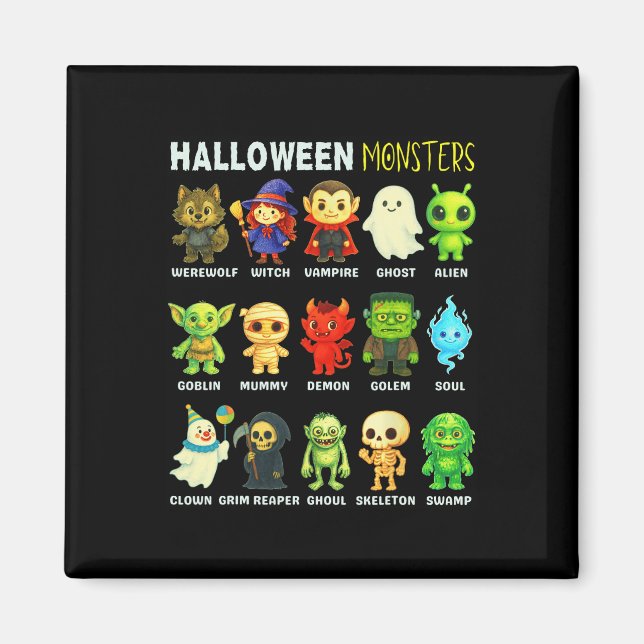 Aimant Types De Monstres Halloween Poster Éducatif Pour (Devant)