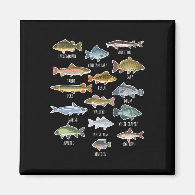Aimant Types d'espèces de poissons d'eau douce Pêche  (Devant)
