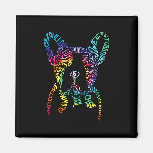 Aimant Typographie Bulldog Tie Dye Art graphique Frenchie (Devant)