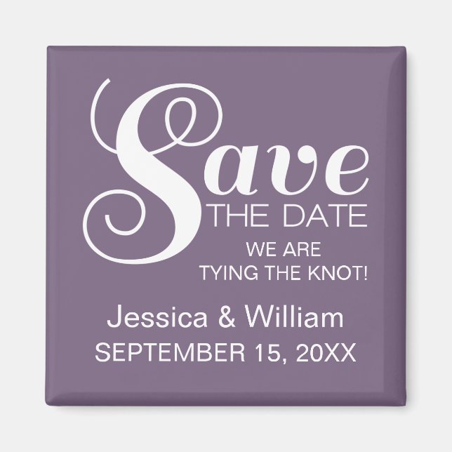 Aimant Typographie chic Enregistrer l'aimant de date, vio (Devant)